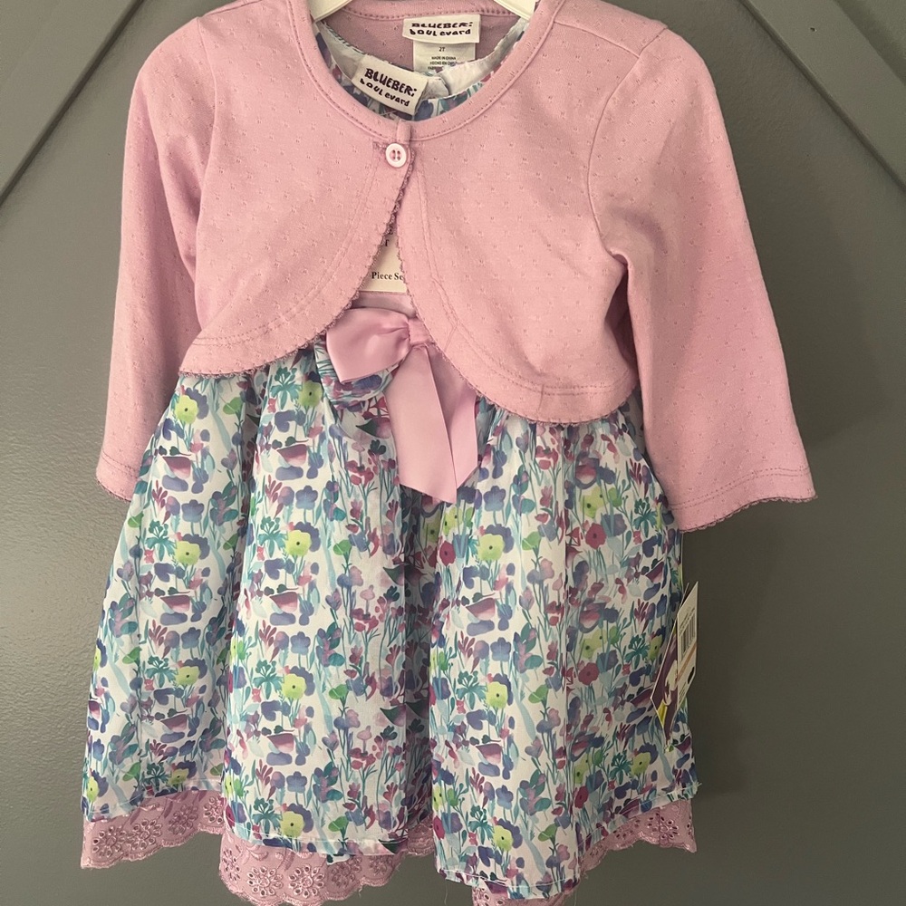 NWT BLUEBERI BOULEVARD Purple Floral Baby Dress with Cardigan